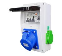 RoadEu Distributeur de courant hybride | CEE 32A 3P, prise Schuko et vélo électrique | Disjoncteur FI type A 30 mA et disjoncteur C6A/C16A/C32A | Montage mural IP44