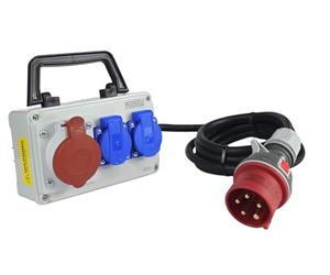 RoadEu - Distributeur d'électricité CEE 16A et 2 prise 230V - Distributeur de prises - Distributeur mobile 16A, Rallonge 15 mètres - Distributeur de courant de chantier avec fiche CEE 16A