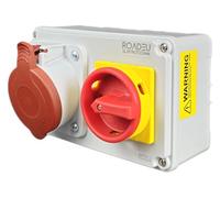 RoadEu - Prise CEE 32A 5 broches avec interrupteur principal 0-1 - Distributeur de courant triphasé IP44 pour montage mural - avec verrouillage d'accès - pour atelier, chantier, industrie