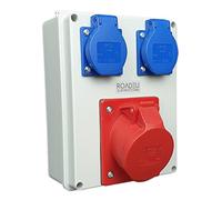 RoadEu - Prise Industrielle Saillie Fixe CEE 16A avec 2 prises 2P+E - Prise de Courant 3P+N+T - Répartiteur de Courant - Coffret de Chantier 16A 5P IP44