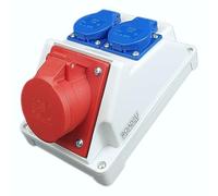 RoadEu - Prise Industrielle Saillie Murale 16A 3P+N+E avec 2 prises 2P+E - Distributeur d'énergie intérieur et extérieur - Coffret de chantier 16A 5P IP44