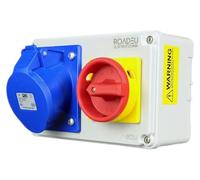 RoadEu Prise murale CEE 32 A 3P 230 V avec interrupteur principal 0-1 - Distributeur de courant avec verrouillage - IP44 résistant aux intempéries - Pour atelier, jardin, garage