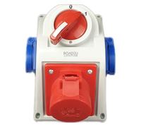 RoadEu - Prise Murale de Courant Interruptible et verrouillable en 16A avec 5 pôles 3P+N+E avec Deux Prises 2P+E 250V. Interrupteur 0-1 avec blocage