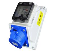 RoadEu - Prise Murale Saillie Fixe CEE 16A et disjoncteur différentiel - 230V 3P Prise monophasée avec interrupteur, prise murale avec disjoncteur idéal pour les ateliers, les garages et les usines