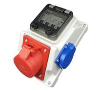 RoadEu - Prise Murale Saillie Fixe CEE 16A- Prise de Courant 3P+N+T avec Prise 2P+E et Disjoncteur. Répartiteur de Courant Cee avec Disjoncteur C16A idéal pour les ateliers, les garages et les usines