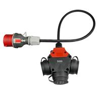 RoadEu - Rallonge 0,5m Prise Industrielle Cordon Adaptateur - Fiche d'alimentation 16A 3P+N+E vers Triple Prise 2P+E 230V, Câble en Caoutchouc,