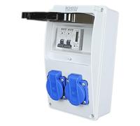 RoadEu - Répartiteur de Courant 230V avec Compteur - 2x Prises avec Disjoncteurs C16A. Compteur électrique numérique