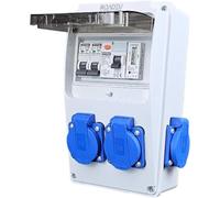 RoadEu - Répartiteur de Courant 230V avec Compteur, 4 prises 230V, Distributeur de courant avec Disjoncteur Fi 40A type A/AC, 2 disjoncteurs 16A, Répartiteur mural 16A