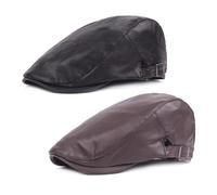 RoadLoo Casquette Newsboy Classique, Lot de 2 Homme Bérets PU Bérets Vintage Casquettes pour Hommes Casquette Plate Bérets Cap Chapeau Réglable Hat Automne Hiver Printemps