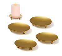 RoadLoo Chandelier Doré, 4 Pcs Candle Plate Métal Candélabre Décoratif Support de Bougie Chandelier pour Décoration Mariage Maison Noël Cadeau d'anniversaire Dîner Aux Chandelles. (10x1cm)