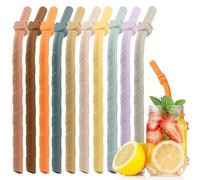 RoadLoo Lot de 10 Pailles en Silicone,Pailles Réutilisables en Silicone avec Brosse de Nettoyage Paille Colorées Spirales Pliées sans BPA 10mm Paille Costume pour Les Boissons Froides ou Chaudes