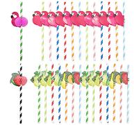 RoadLoo Lot de 100 pailles en papier 3D Motif flamant rose et ananas