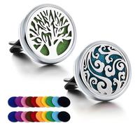 RoadLoo Lot de 2 désodorisants pour voiture aromathérapie - Diffuseur d'huiles essentielles-Pour voiture salon bureau - Accessoire intérieur avec 20 tampons en feutre (Argent, semi-fermé)