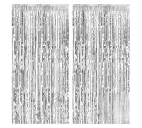 RoadLoo Lot de 2 rideaux à franges en feuille d'aluminium pour mariage, remise de diplôme, anniversaire, Noël, fête de vacances (argenté)