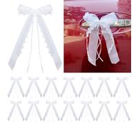 RoadLoo - Lot de 30 nœuds pour voiture de mariage - Blanc - Avec cœurs - Pour décoration de mariage - Ruban de satin fait à la main - Pour voiture de mariée - Cadeau de fête de mariage (12 × 25 cm)