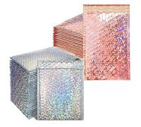 RoadLoo Lot de 40 enveloppes rembourrées auto-scellantes en polyéthylène - Métalliques avec rembourrage holographique - Sacs Poly Bubble pour l'expédition et l'emballage