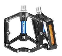 ROADNADO Pedale VTT Pedale Velo Route Pédale Pour Vélo Antidérapantes en Aluminium CNC avec Réflecteurs 9/16" avec Roulements Scellé Pédales Plates en Métal pour Vélo de Montagne BMX 1 Paire Noir-Bleu