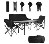 Roadoor Ensemble Table et Chaises de Camping Pliantes 4 Places, Table 95 ou 120 cm avec Fauteuil Double et 2 Fauteuils Simples, Mobilier Portable pour Pique-Nique, Jardin et Plein Air Noir