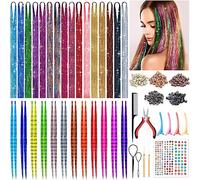ROADPLUM Kit de pinceaux à cheveux avec outils, 16 couleurs, 3200 brins de poils et 12 couleurs de plumes, résistantes à la chaleur, pour femmes et filles, accessoires de cheveux pour cosplay