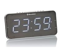 Roadstar CLR-2615 Radio-Réveil FM PLL, 2 Alarmes, Grand Écran LCD, Fonction Snooze, Minuterie d'Arrêt, Design Extra Plat, Noir/Argent
