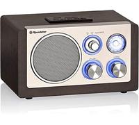 Roadstar HRA-1345NUSWD Radio Vintage Portable Analogique FM, Port USB - MP3, Lecteur de Cartes SD, Haut-Parleur 16W, Radio Rétro Compacte pour la Maison et la Cuisine, Éclairage LED, Bois