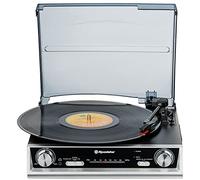 Roadstar TTR-8634 Platine Vinyle 33/45/78 TR/Min, Radio FM Analogique, Haut-Parleurs Intégrés, Sortie RCA, Prise Casque, Noir