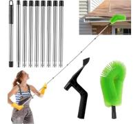 Roadtime Nettoyeur de gouttières et pelle de nettoyage 2 en 1, 390 cm, brosse de gouttière avec manche télescopique, nettoyeur de gouttières, facile à démonter, pour nettoyer les feuilles, les