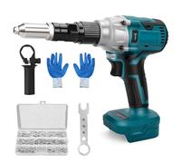 Roadtime Pince à riveter sans fil pour Makita 21V batterie, Outil de rivetage sans balai avec 175 rivets,4 adaptateurs, riveteuse electrique pour rivets aveugles 2.4-4.8 mm (Sans Batterie)