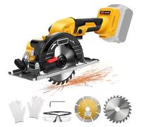 Roadtime Scie circulaire sans fil de 5" pour batterie DeWalt 20 V (sans piles), mini scie circulaire professionnelle avec 2 lames, scie à bois et couteau diamanté, idéale pour bois, métal mou