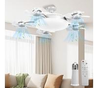 Roadtime Ventilateur de Plafond avec Lumière LED Pliable 5 Pales Type Drone E27 80W, 3 Vitesses, Éclairage Réglable 3000-6500K, Télécommande, Minuterie, Silencieux Ø54 cm pour Chambre Salon Cuisine