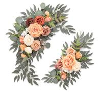 Roahosy Lot de 2 arches de mariage en terre cuite - Fleurs artificielles - Panneau de bienvenue - Fleurs de mariage pour cérémonie de mariage et réception - Décoration florale