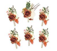 Roahosy Lot de 6 fleurs de mariage artificielles en terre cuite pour homme - 1 pièce de marié et 5 pièces de boutonnières artificielles pour anniversaire de mariage, dîner formel, fête, bal de fin