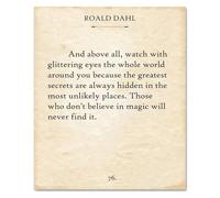 Roald Dahl Wisdom Poster - Inspirational Book Quotes Wall Art, Literary Decor for Classroom, Library, and Gift for Readers (Framed,08x12inch(20x30cm))