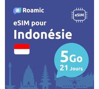 Roamic eSIM Indonésie pour Voyageurs - eSIM pour l'Indonésie - Données Mobiles en 5G/4G et Connexion Haut Débit (5GB - 21 Jours)