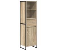 Roanoer Bibliothèque Sonoma sur pied avec porte 43 x 36 x 150,5 cm | Design industriel en bois et pieds en acier pour salon ou couloir. Avec porte et compartiments pour l'ordre.