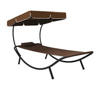 Roanoer Chaise longue avec toit et coussin, marron, 200 x 90 cm | Chaise longue de jardin confortable avec protection solaire pour patio et jardin, cadre en acier robuste avec tissu Oxford.
