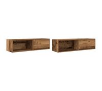 Roanoer Lot de 2 meubles TV bas suspendus aspect bois vieilli 100 x 31 cm | Meuble TV mural pour salon et chambre à coucher avec tiroir et compartiment pour ranger vos médias.