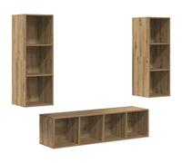 Roanoer Lot de 3 meubles TV muraux en chêne Artisan | Lot de 3 élégants en bois robuste pour le salon et la zone multimédia, crée un espace précieux au sol.