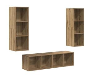 Roanoer Lot de 3 meubles TV muraux en chêne Artisan | Lot de 3 élégants en bois robuste pour le salon et la zone multimédia, crée un espace précieux au sol.