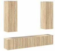 Roanoer Lot de 4 meubles TV muraux en chêne Sonoma | Ensemble modulaire de 4 panneaux suspendus aspect chêne pour votre salon. Crée un espace libre et de l'ordre près du sol.