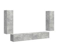 Roanoer Lot de 4 meubles TV muraux suspendus gris béton | Montage mural peu encombrant pour chambre à coucher et salon avec 4 portes pivotantes et beaucoup d'espace de rangement en