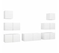 Roanoer Lot de 7 meubles TV muraux en bois blanc | Ensemble flexible de 7 pièces pour fixation murale avec grand espace de rangement pour les médias dans le salon ou la chambre