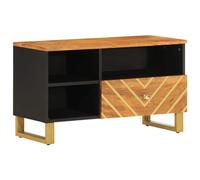 Roanoer Meuble TV bas en bois massif de mangue, 80 x 33,5 x 46 cm | Meuble médias rustique pour salon et chambre à coucher avec grand compartiment pour récepteur et décoration en bois véritable