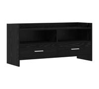 Roanoer Meuble TV en chêne noir 100 x 33 x 47 cm | Meuble bas compact pour le salon avec 2 tiroirs, 2 compartiments ouverts et poignées métalliques durables pour les
