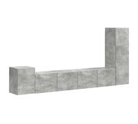 Roanoer Meuble TV mural 3 pièces béton gris bois | L'ensemble de meubles bas flottants crée de l'ordre près du sol dans le salon et maximise l'espace disponible avec style.