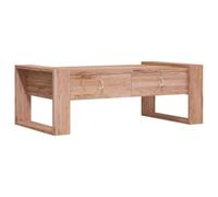 Roanoer Table basse en teck massif 110 x 60 x 40 cm avec 2 tiroirs | Table basse rustique de style colonial pour le salon. Plateau de table d'appoint stable avec tiroirs en bois pour plus de