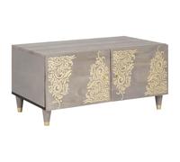 Roanoer Table basse grise 80 x 50 x 40 cm en bois massif de manguier avec | Table d'appoint moderne dans le salon avec façade peinte à la main, boutons en laiton et compartiment pour un rangement utile