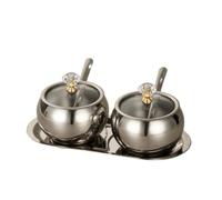 RoaQinFo 2 Pièces Pot à Épices En Acier Inoxydable Cvercle Cuillère Réutilible Récipient à Épices Plateau Assorti Polyvalent, Argent, Forme Boule