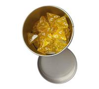 RoaQinFo 25 Pièces Polyèdre Dés Polyédriques Dés D4 Dés Jeux de Plateau Dés Multisurfaces En Acrylique avec Chiffres Blancs Faciles à Lire et Coffret Métal Ada, Jaune