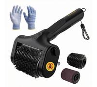 RoaQinFo Brosse à Grill Électrique Brosse de Gril Rotative Nettoyant Barbecue Brosse pour Grilles en Profondeur Nettoyeur Électrique Inox et Plastique, Double Tête Avec Gants